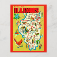 Mapa ilustrado colorido de Illinois