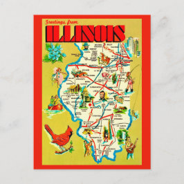 Postal Mapa ilustrado colorido de Illinois