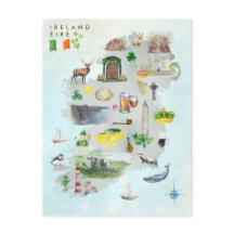 Mapa ilustrado de acuarela de arte de Irlanda