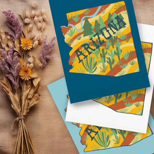 Postal Mapa ilustrado de Arizona (Fantastic colorful Arizona state map custom postcard. Add your own text)