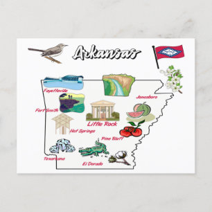 Postal Mapa ilustrado de Arkansas en Estados Unidos