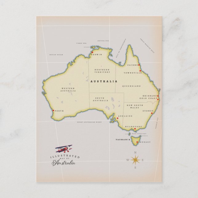 Postal Mapa ilustrado de Australia (Anverso)
