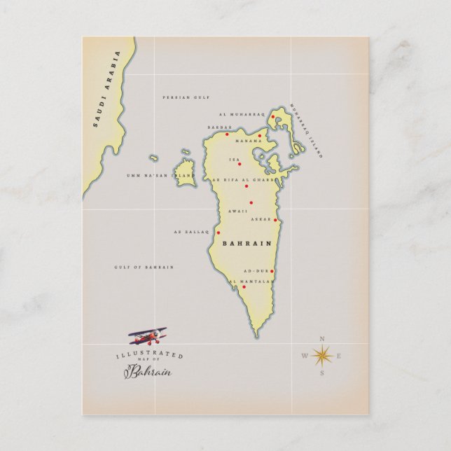 Postal Mapa Ilustrado de Baréin (Anverso)