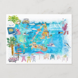 Postal Mapa ilustrado de Bimini Bahamas