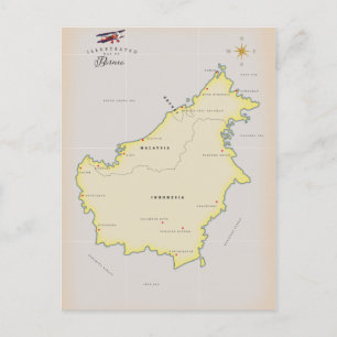 Postal Mapa ilustrado de Borneo