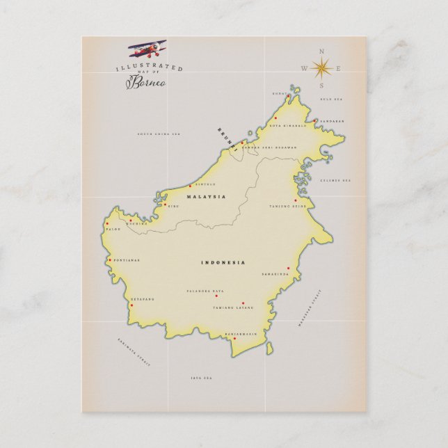 Postal Mapa ilustrado de Borneo (Anverso)