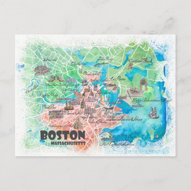Postal Mapa ilustrado de Boston Massachusetts USA (Anverso)
