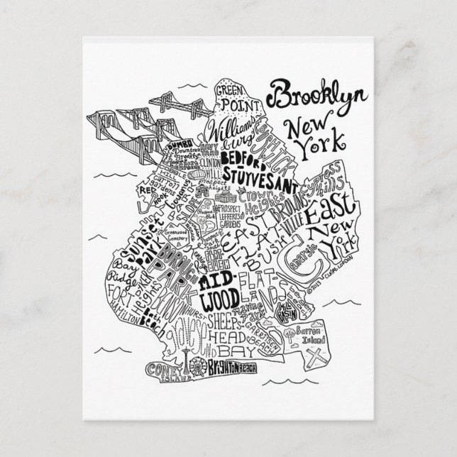 Postal Mapa ilustrado de Brooklyn (Anverso)