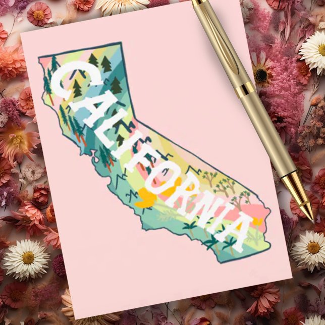 Postal Mapa ilustrado de California (California illustrated map postcard. Customize it!)