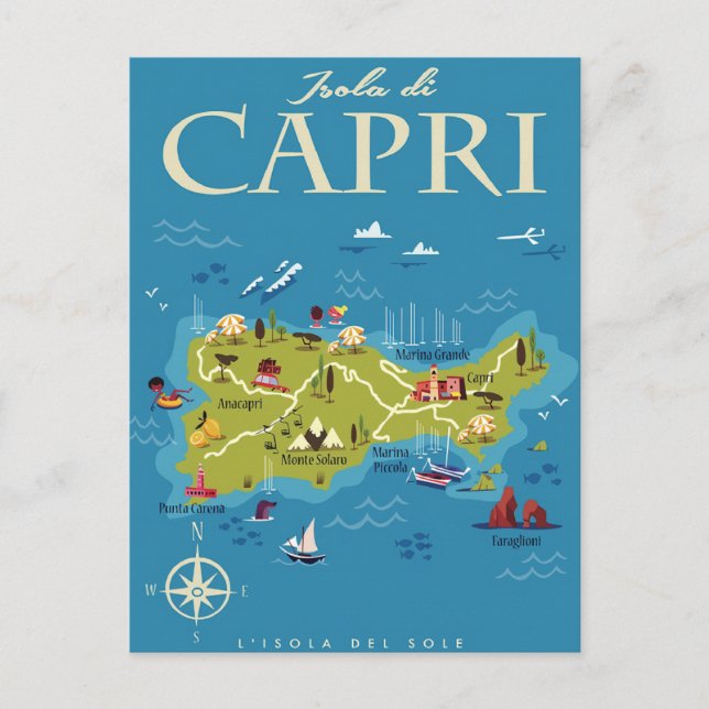 Postal Mapa ilustrado de Capri (Anverso)