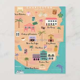 Postal Mapa ilustrado de Charleston