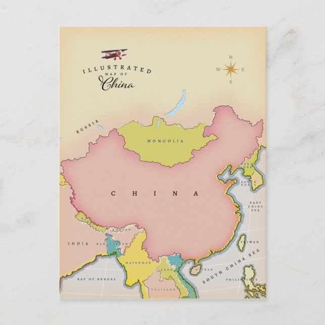 Postal Mapa ilustrado de China (Anverso)
