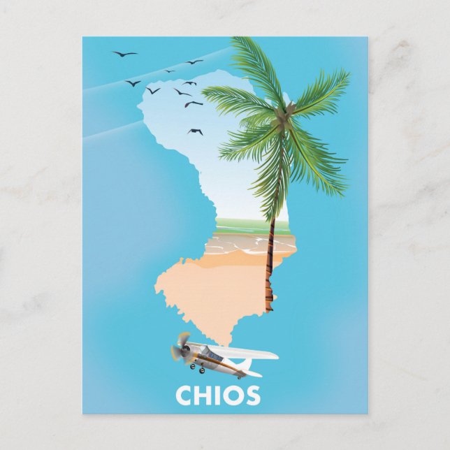 Postal Mapa ilustrado de Chios Grecia. (Anverso)