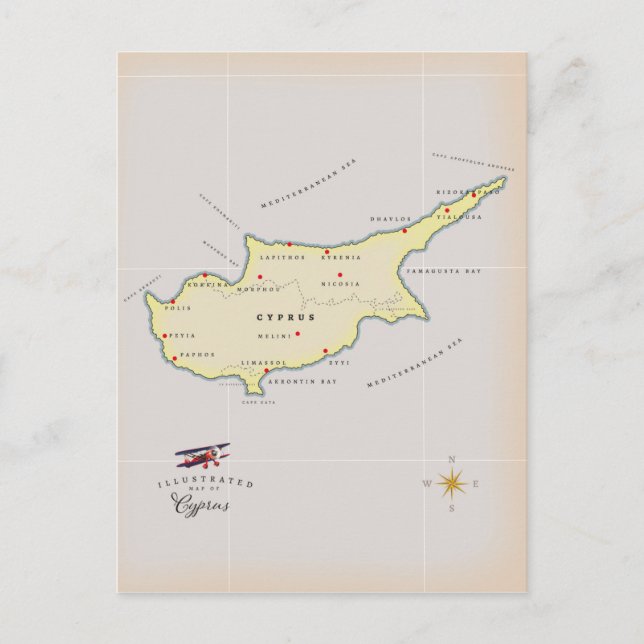 Postal Mapa ilustrado de Chipre. (Anverso)