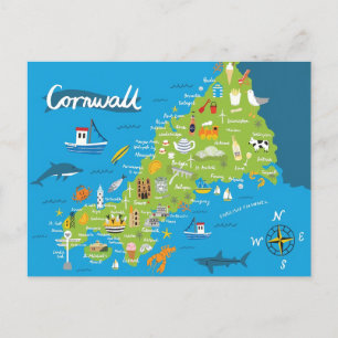Postal Mapa ilustrado de Cornwall