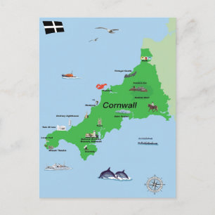 Postal Mapa ilustrado de Cornwall
