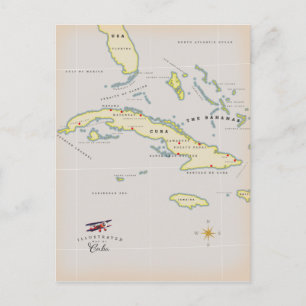 Postal Mapa ilustrado de Cuba