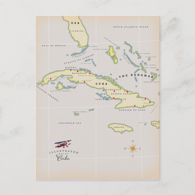 Postal Mapa ilustrado de Cuba (Anverso)