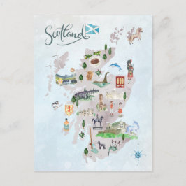 Postal Mapa ilustrado de Escocia en acuarela Arte