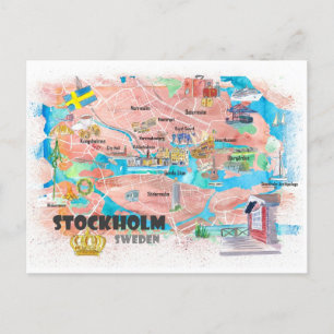 Postal Mapa ilustrado de Estocolmo en Suecia