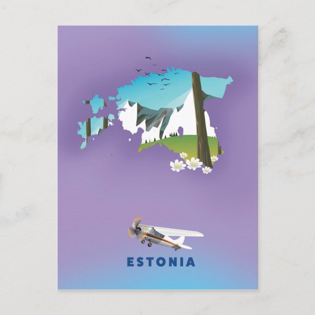Postal Mapa ilustrado de Estonia cartel turístico (Anverso)