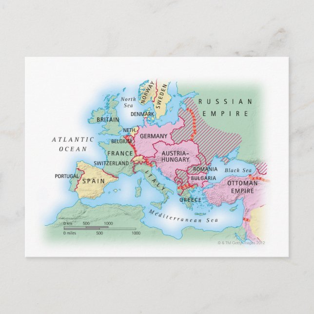 Postal Mapa ilustrado de Europa (Anverso)