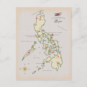 Postal Mapa ilustrado de Filipinas de Luzón