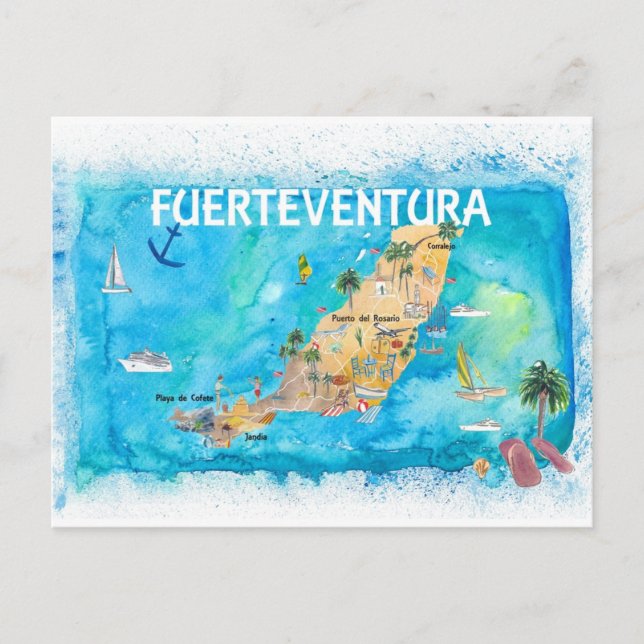 Postal Mapa ilustrado de Fuerteventura Canarias España (Anverso)