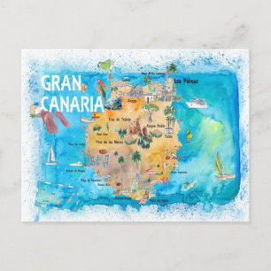 Postal Mapa ilustrado de Gran Canaria España