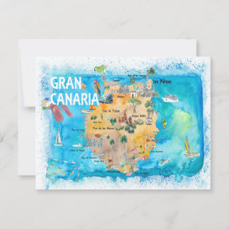 Postal Mapa ilustrado de Gran Canaria España
