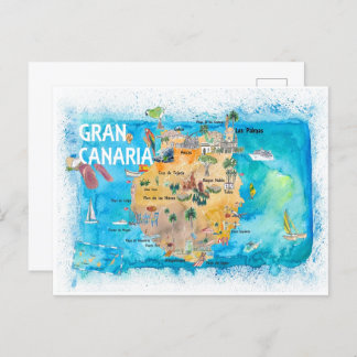 Postal Mapa ilustrado de Gran Canaria España