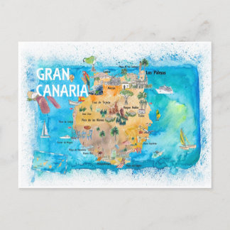 Postal Mapa ilustrado de Gran Canaria España