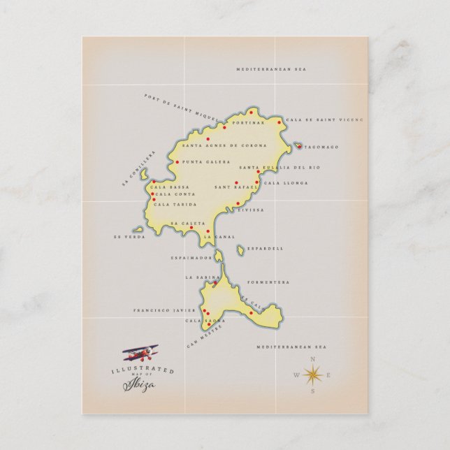 Postal Mapa ilustrado de Ibiza (Anverso)