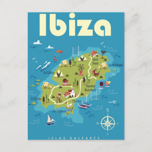 Postal Mapa ilustrado de Ibiza