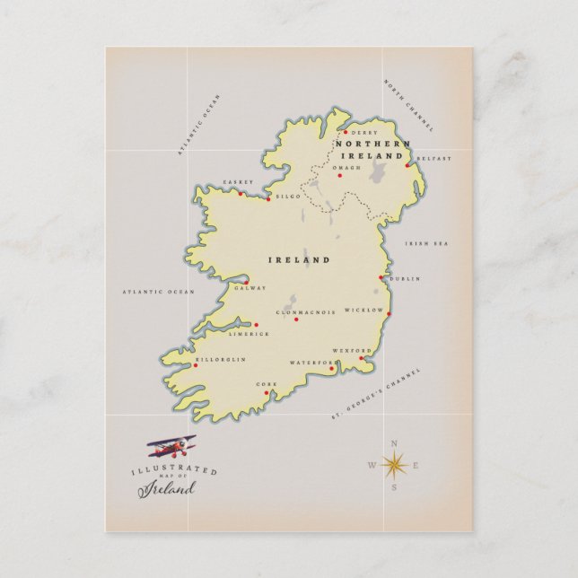 Postal Mapa ilustrado de Irlanda (Anverso)