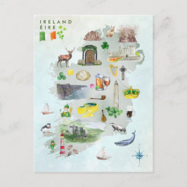 Postal Mapa ilustrado de Irlanda en acuarela Arte
