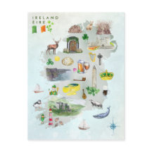 Mapa ilustrado de Irlanda en acuarela Arte