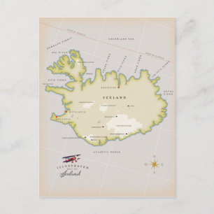 Postal Mapa ilustrado de Islandia