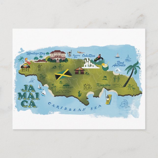 Postal Mapa ilustrado de Jamaica (Anverso)