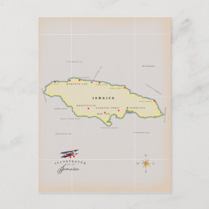 Postal Mapa ilustrado de Jamaica.