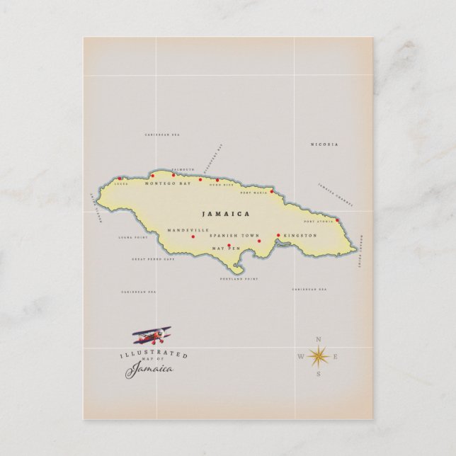 Postal Mapa ilustrado de Jamaica. (Anverso)