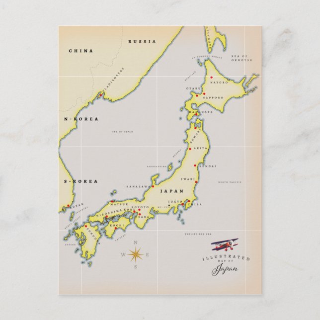 Postal Mapa ilustrado de Japón (Anverso)