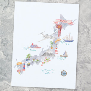 Postal Mapa ilustrado de Japón