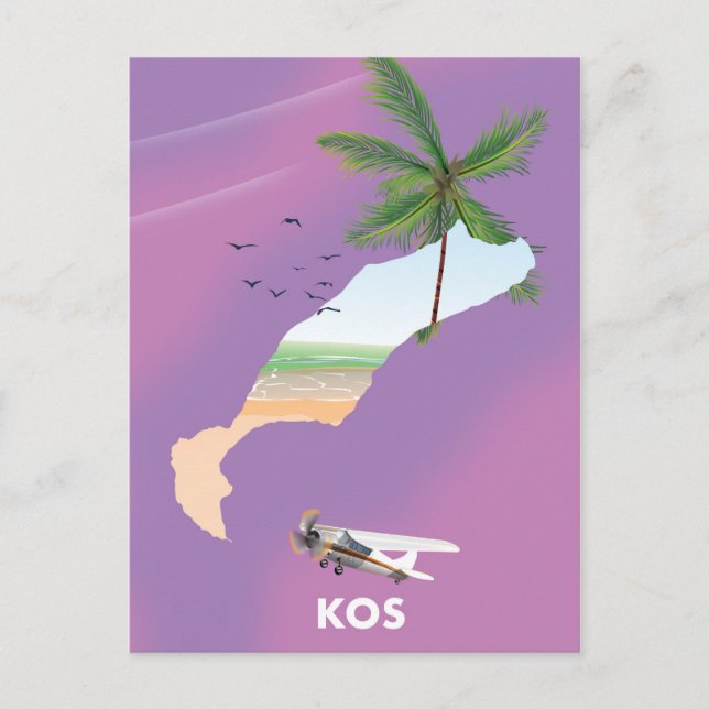 Postal Mapa ilustrado de Kos Greece. (Anverso)