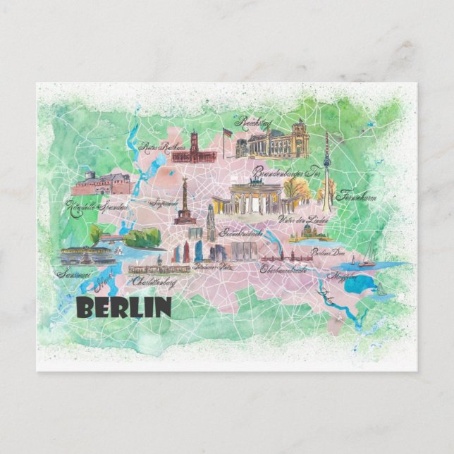 Postal Mapa ilustrado de la Alemania de Berlín con las ca (Anverso)