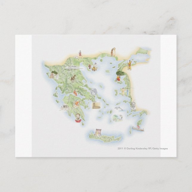 Postal Mapa ilustrado de la Antigua Grecia (Anverso)