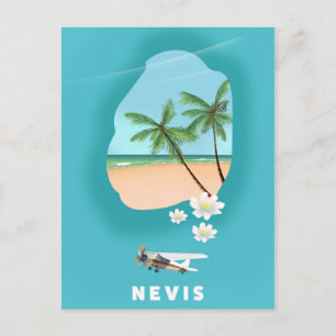 Postal Mapa ilustrado de la isla caribeña de Nevis.