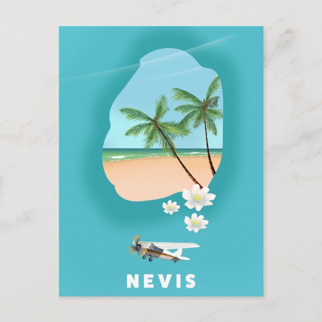 Postal Mapa ilustrado de la isla caribeña de Nevis. (Anverso)