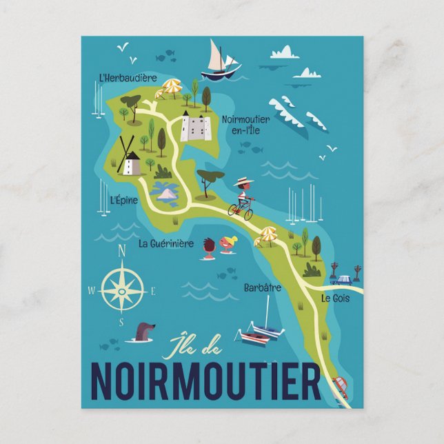 Postal Mapa ilustrado de la isla de Noirmoutier (Anverso)