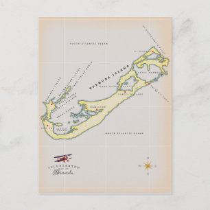 Postal Mapa ilustrado de las Bermudas